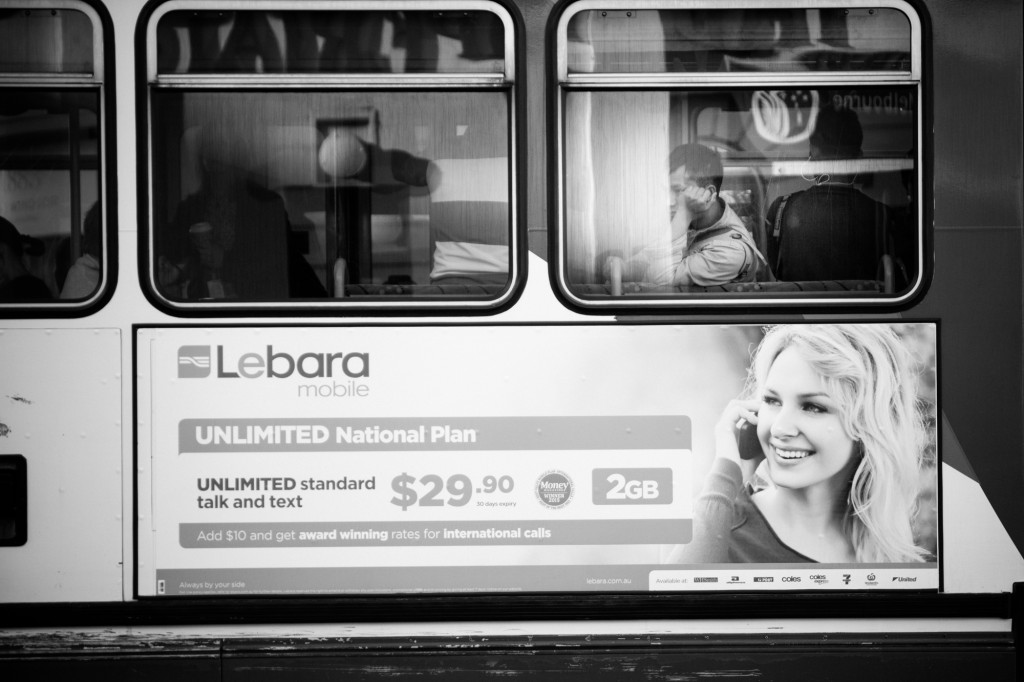 <h1>8:40:09 am</h1><br>
In the tram, sponsored by Lebara mobile. $29.90 = 2GB